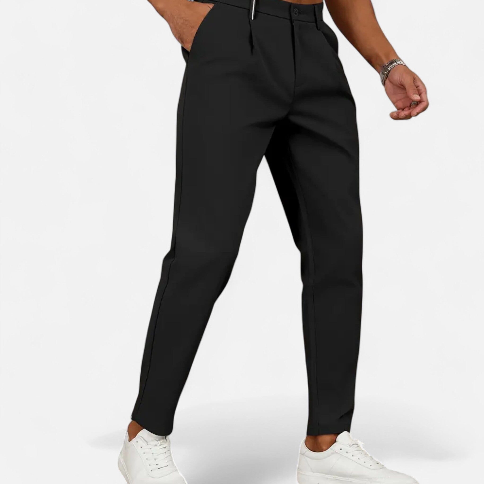mens classic pleated business trousers | smart formal dress pants - detail view