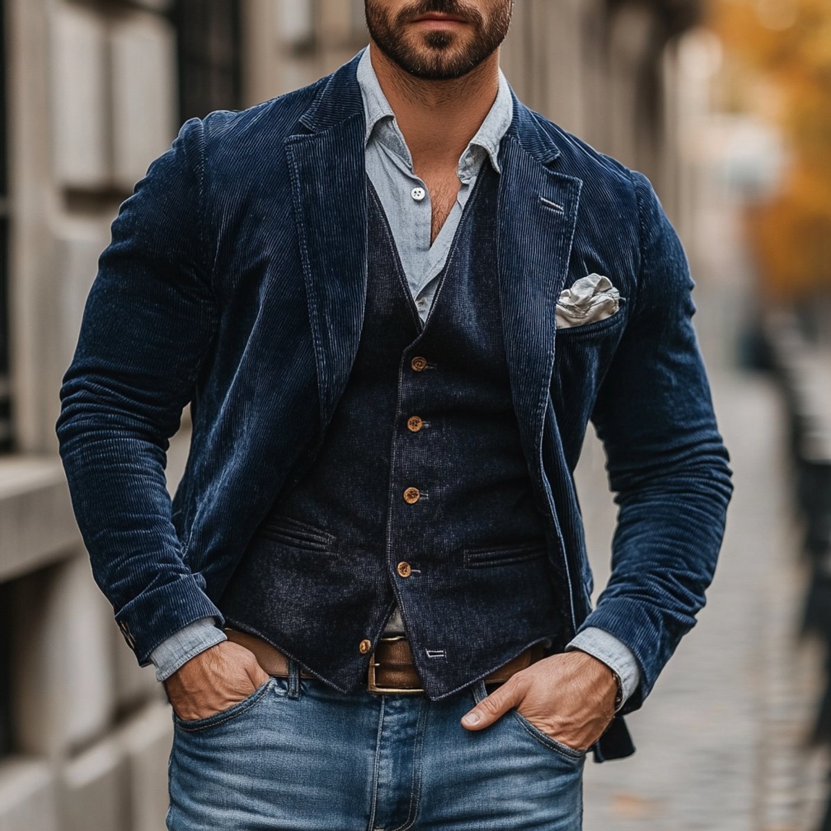 Men's Corduroy Blazer and Vest Two-Piece Set - photo 1