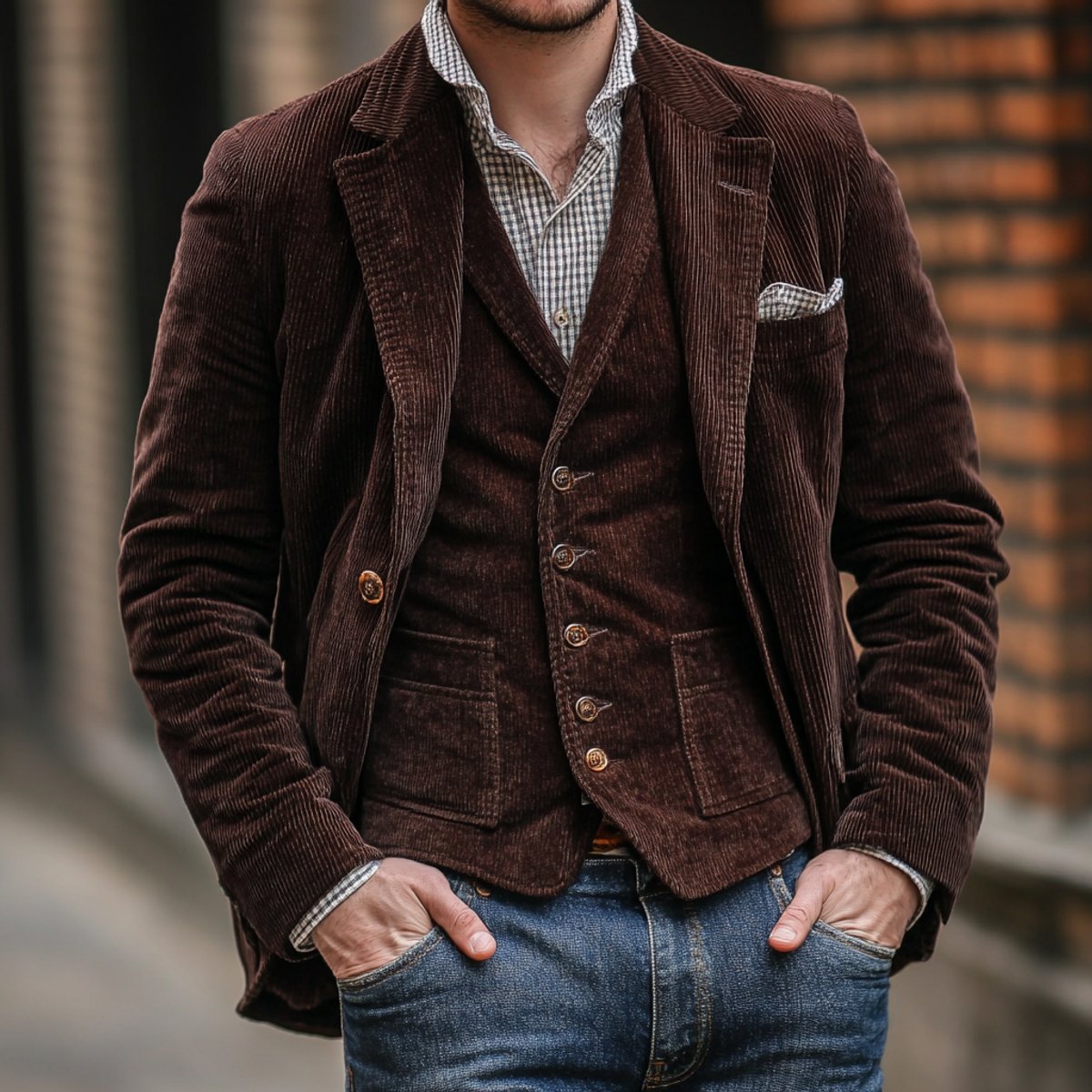 Men's Corduroy Blazer and Vest Two-Piece Set - photo 2