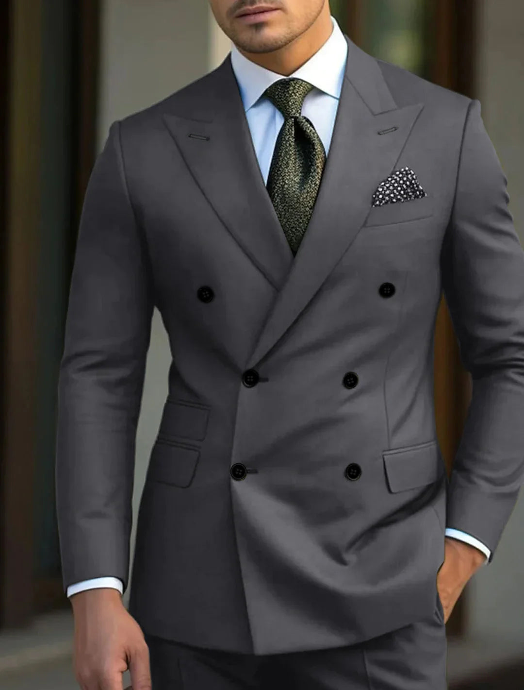 Men's double-breasted suit gray