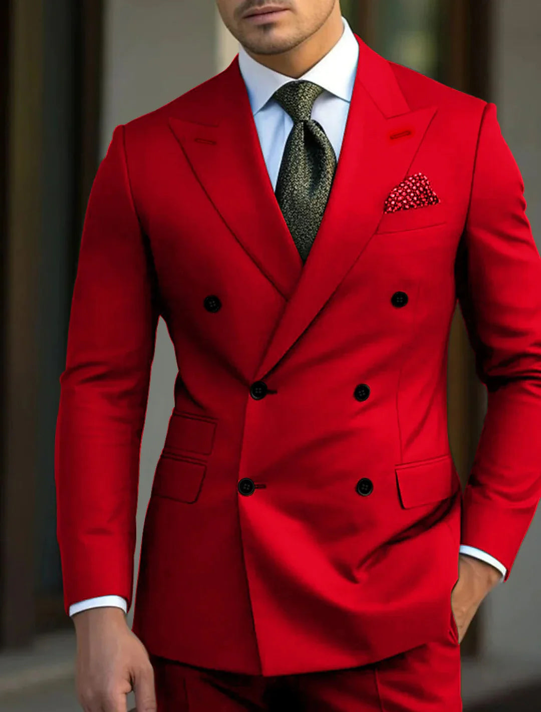 Men's double-breasted suit red