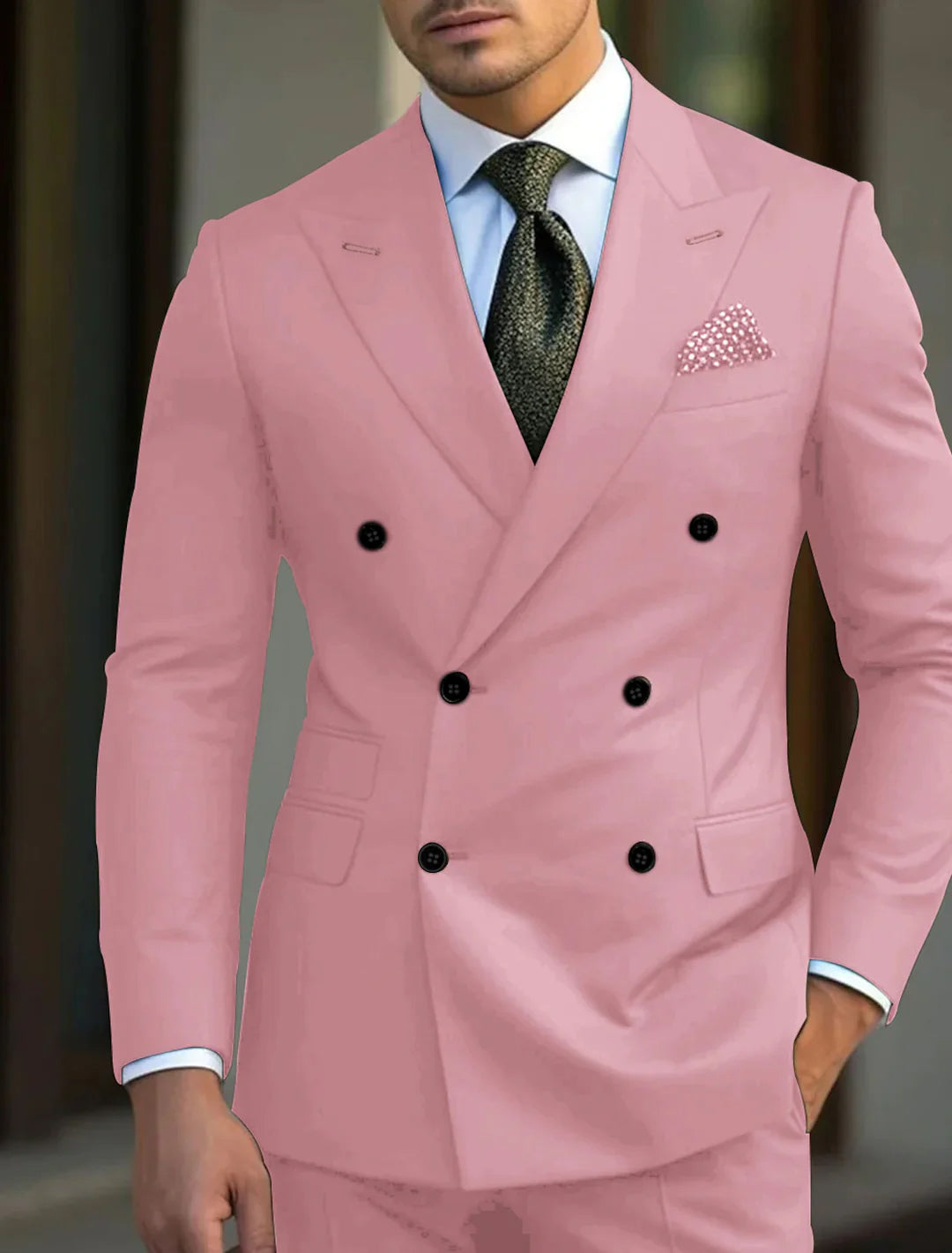 Men's double-breasted suit pink