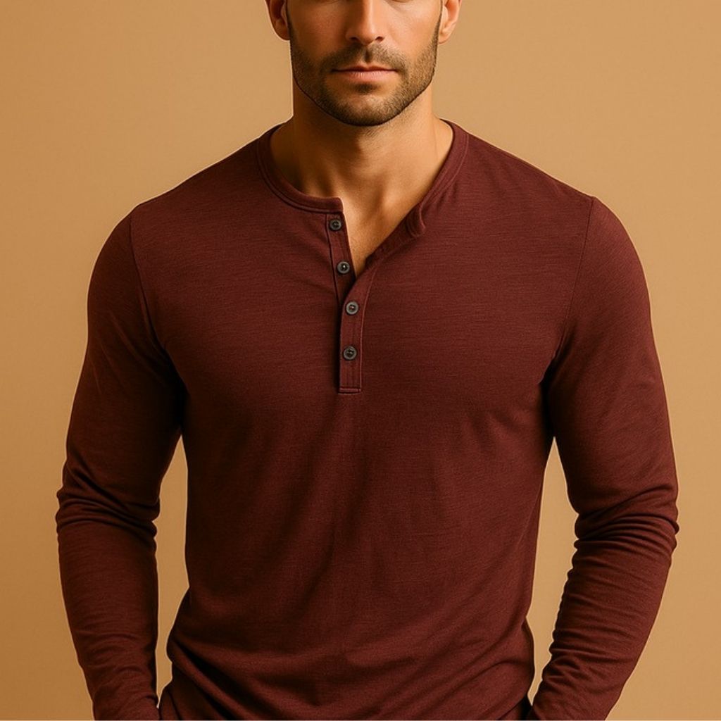 mens henley shirt long sleeve | casual button placket comfort top - full view