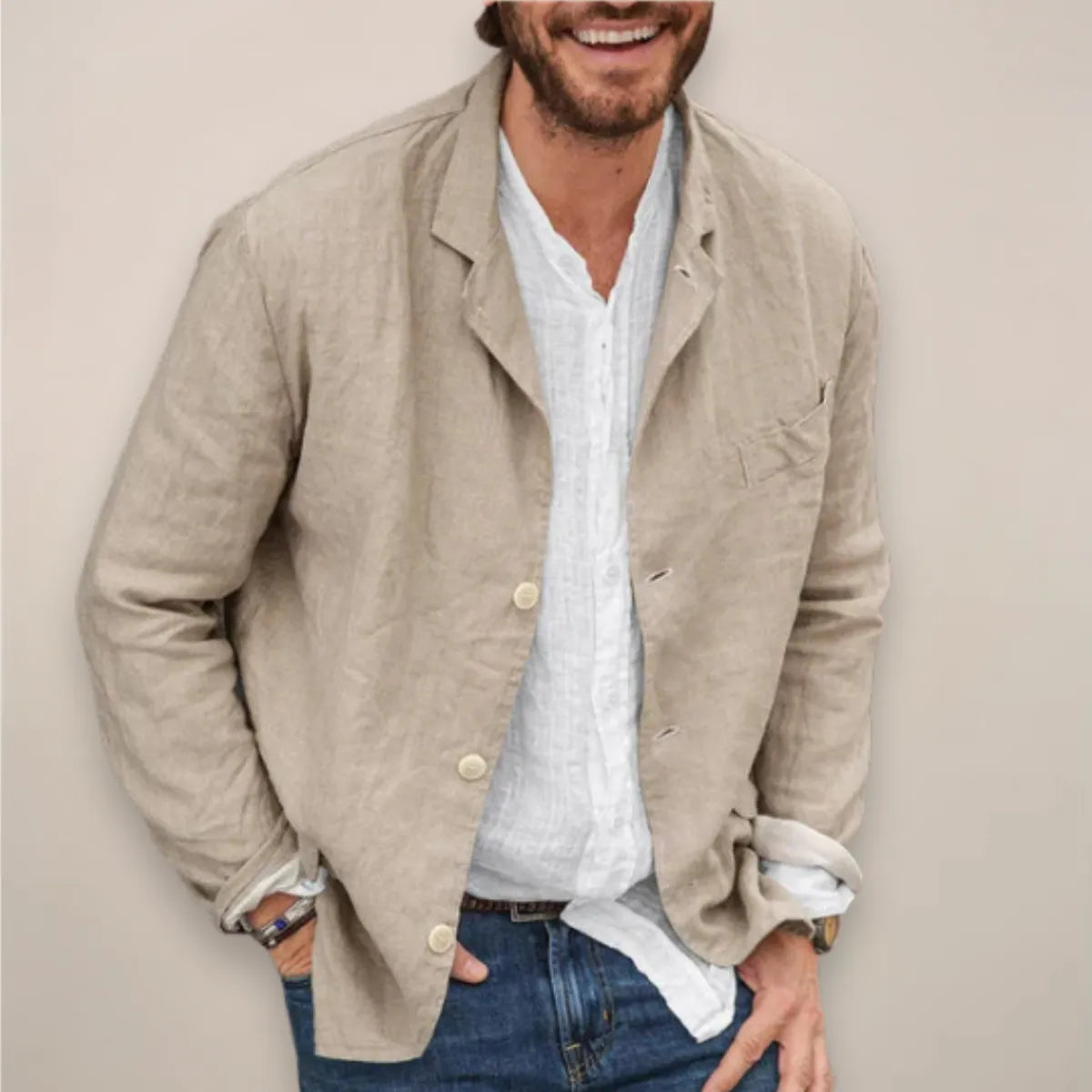 Men's lightweight linen blazer front view
