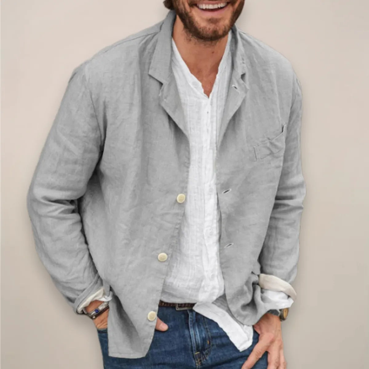 Men's lightweight linen blazer side view