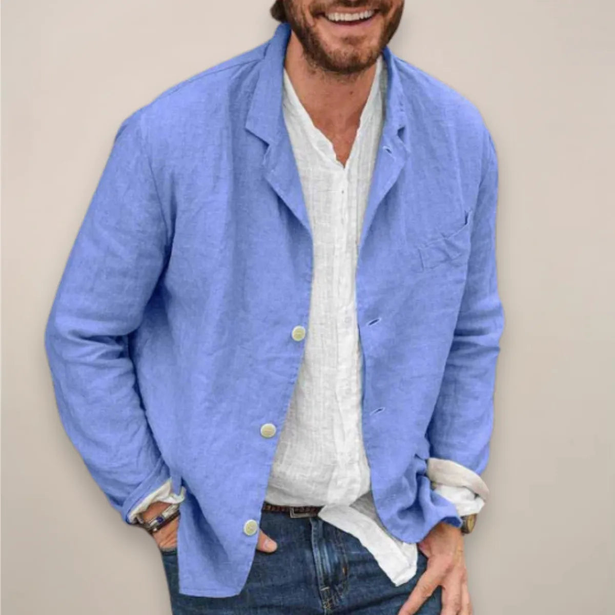 Men's lightweight linen blazer back view