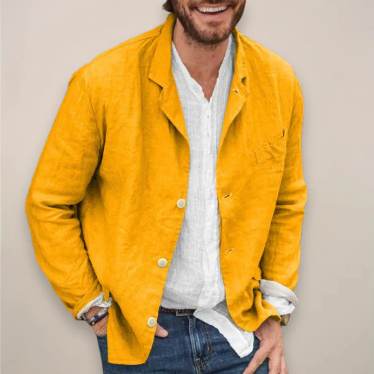 Men's lightweight linen blazer worn