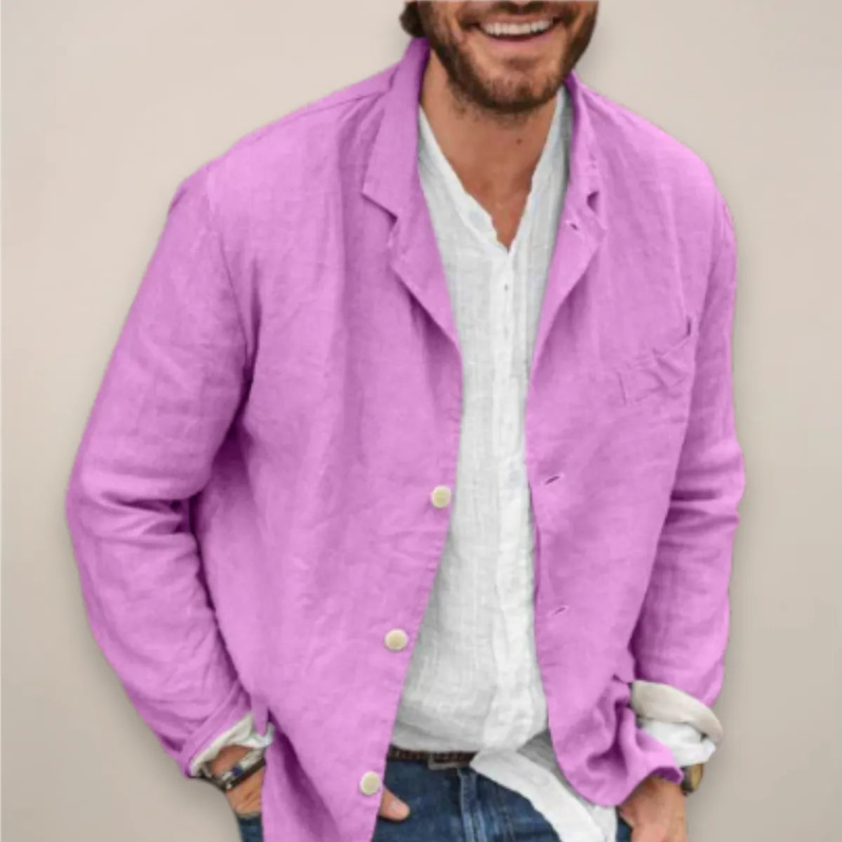 Men's lightweight linen blazer fabric close-up