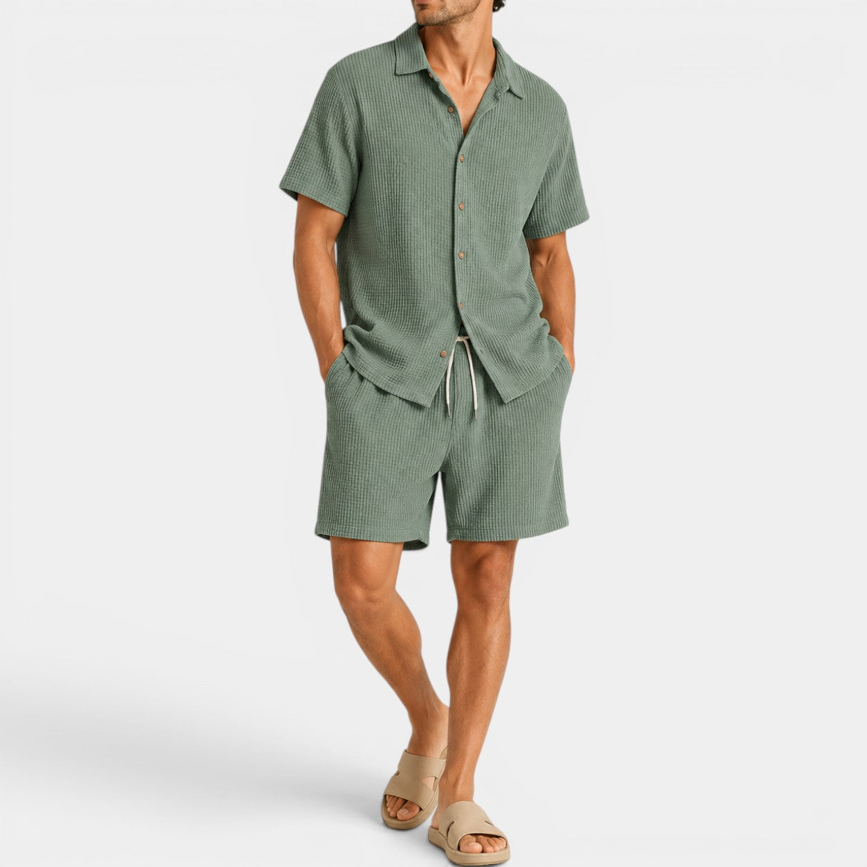 Men's Lightweight Short Sleeve Shirt and Shorts Set | Casual Summer Matching Outfit