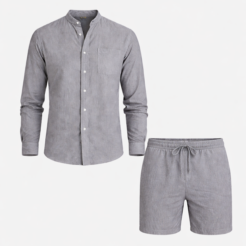 mens linen summer set | matching shirt and pants outfit - side view