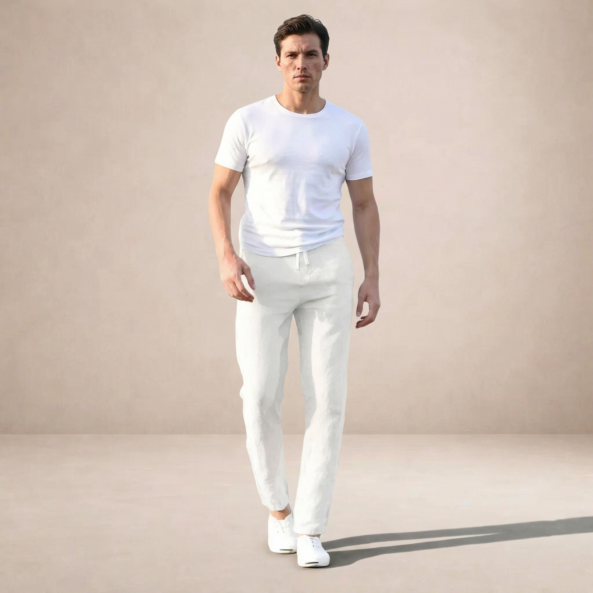 Men's linen summer trousers - lifestyle view