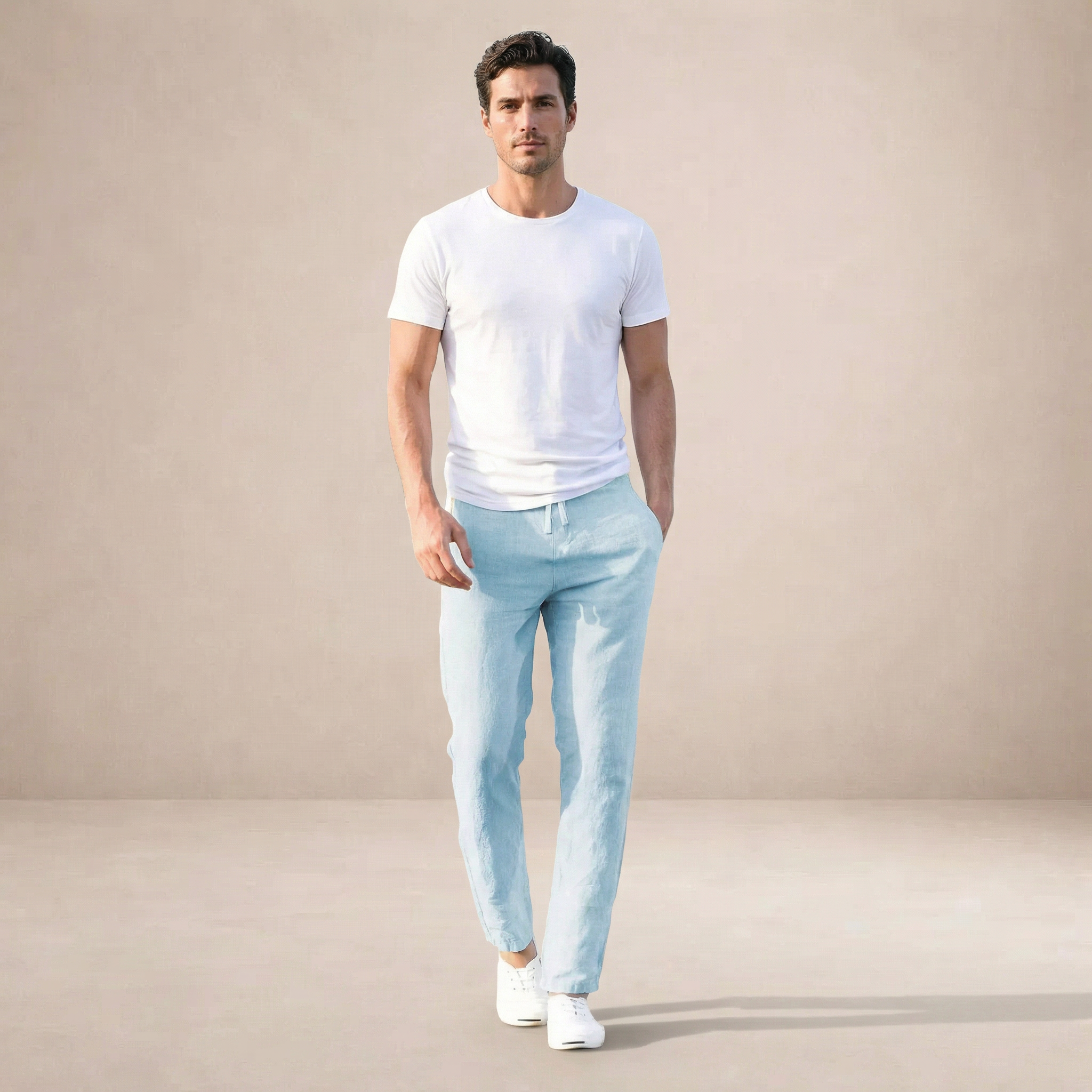 Men's linen summer trousers - waist detail