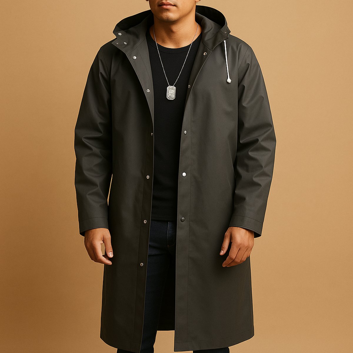 Men's Long Hooded Waterproof Rain Jacket - photo 1