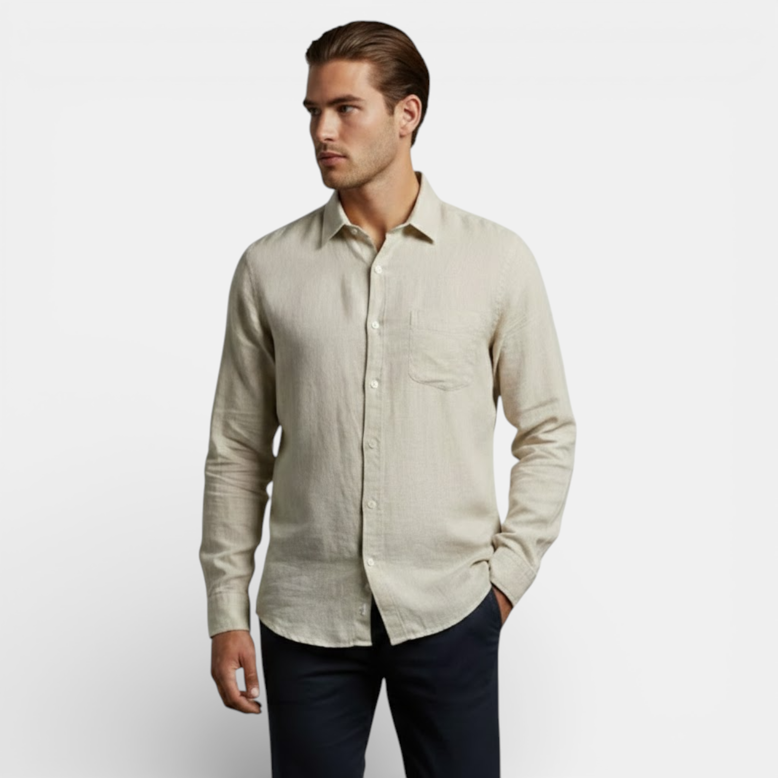 mens long sleeve breathable summer shirt | lightweight casual button-up - side view