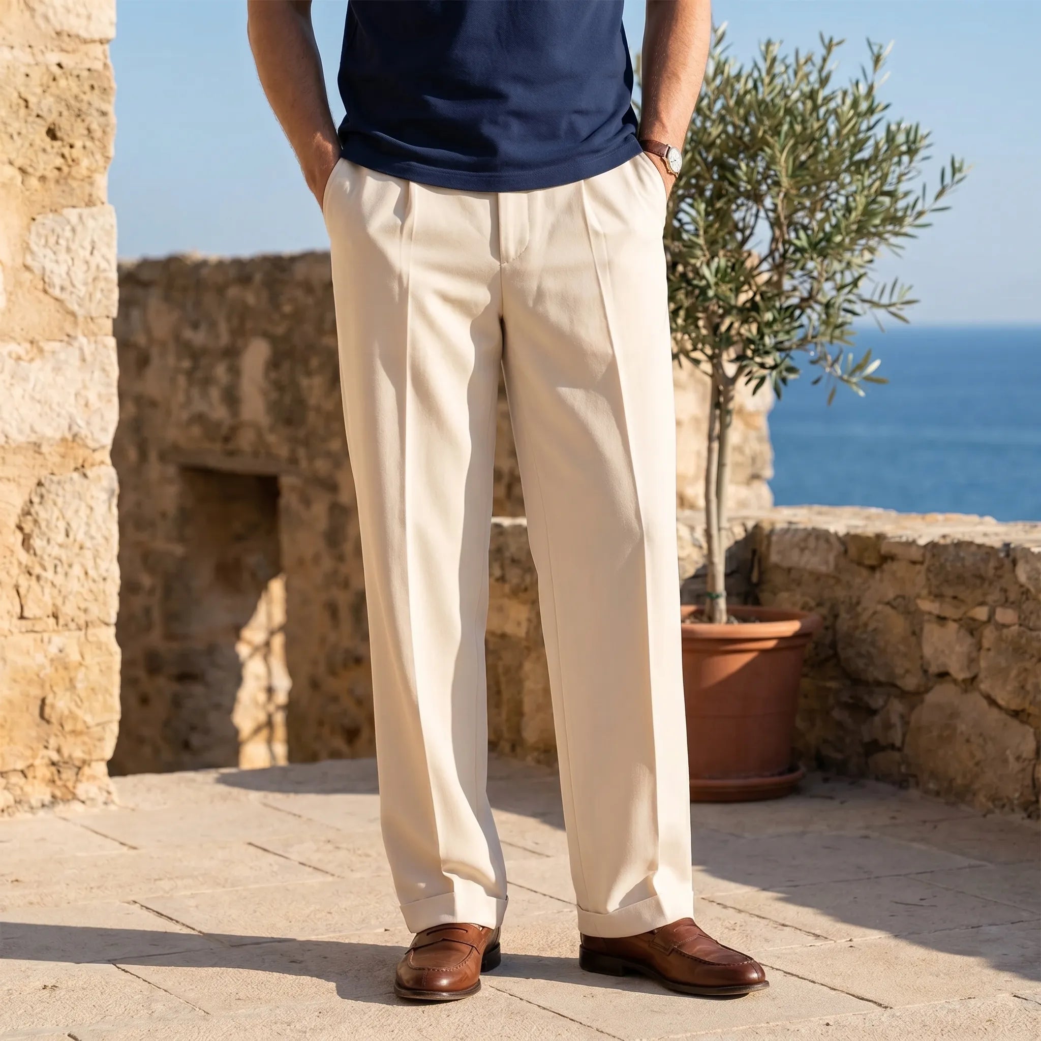 men's pleated lightweight trousers - side view