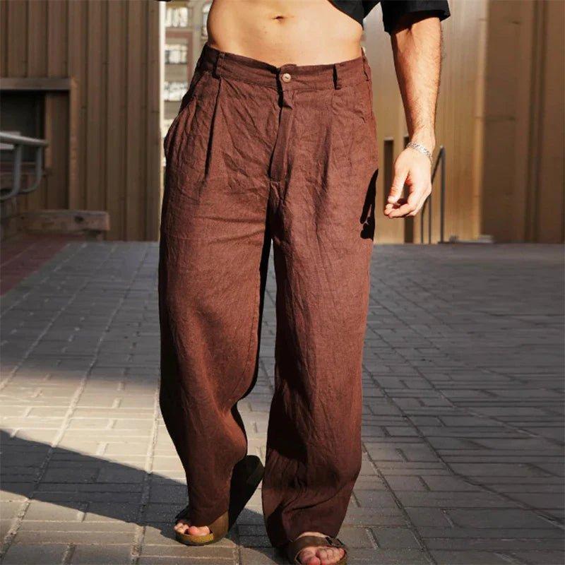 men's pleated linen wide-leg pants - front view
