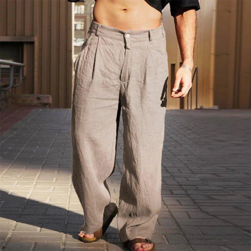 men's pleated linen wide-leg pants - color option