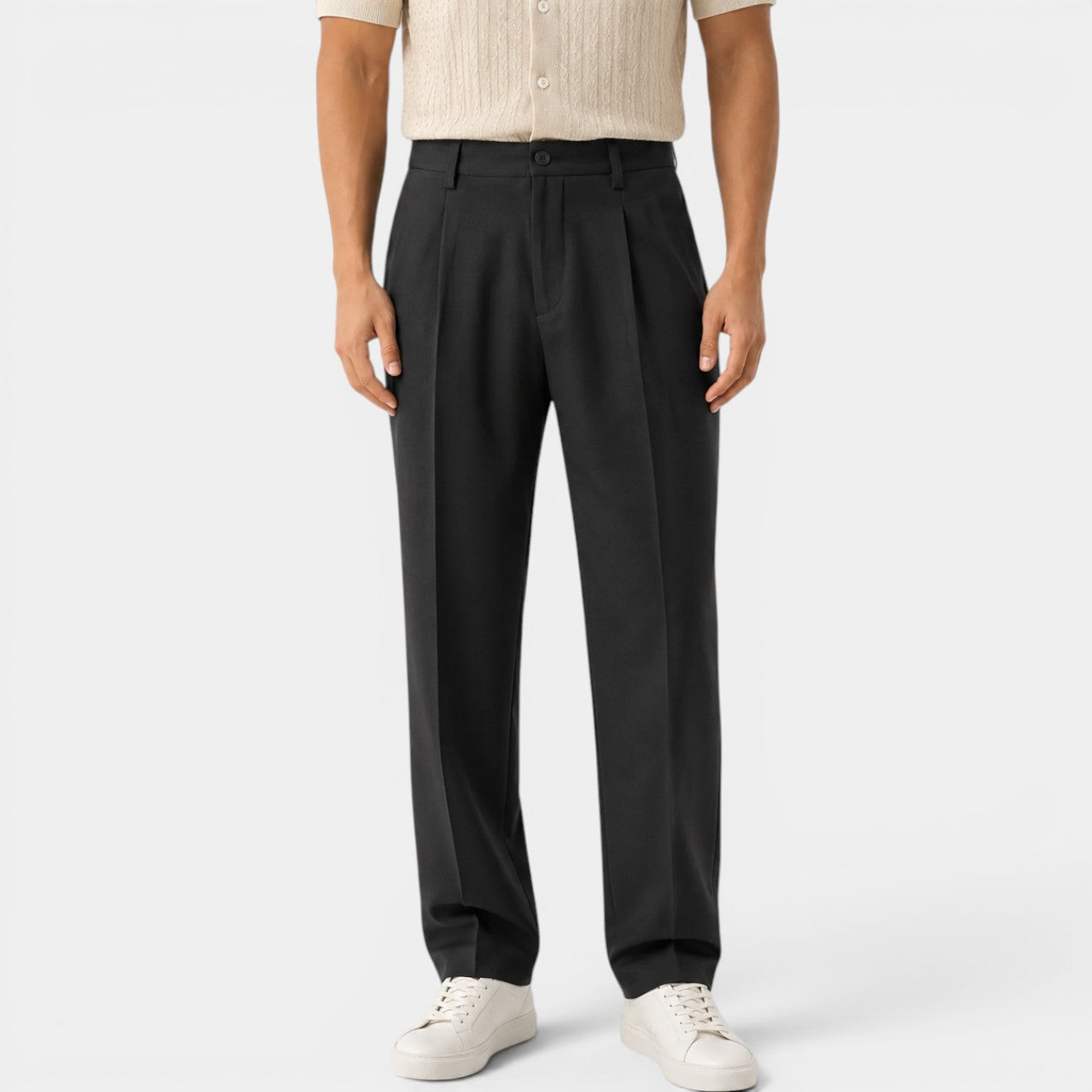 Men's pleated semi wide-leg trousers - full view