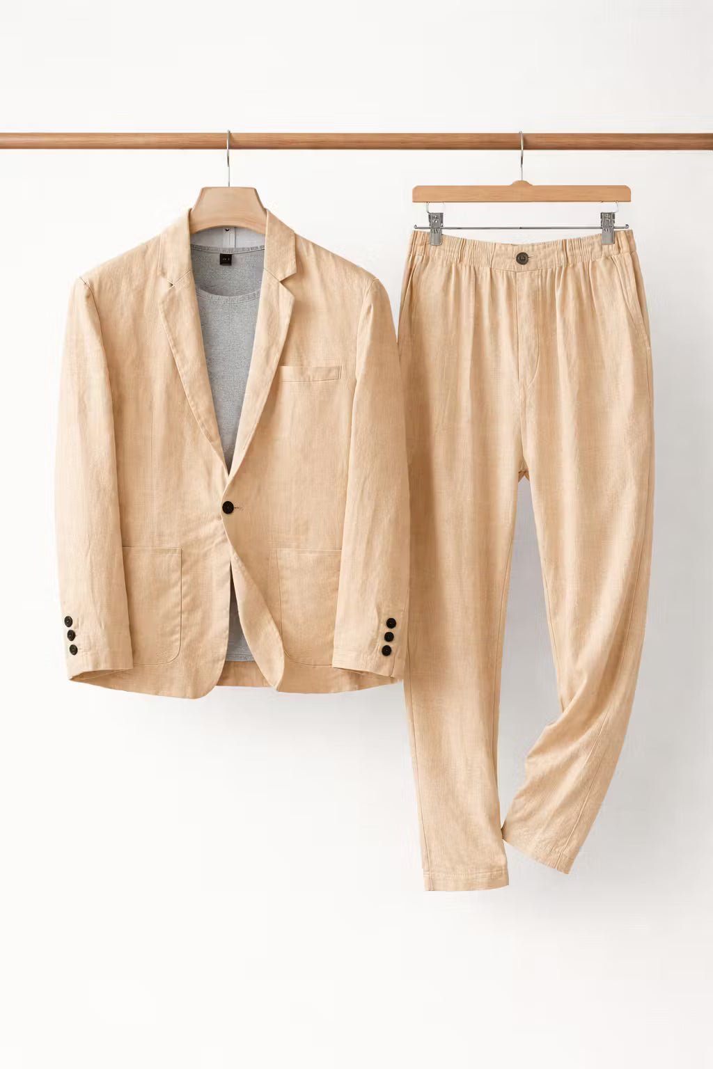 men's two-piece linen suit set - flat lay view