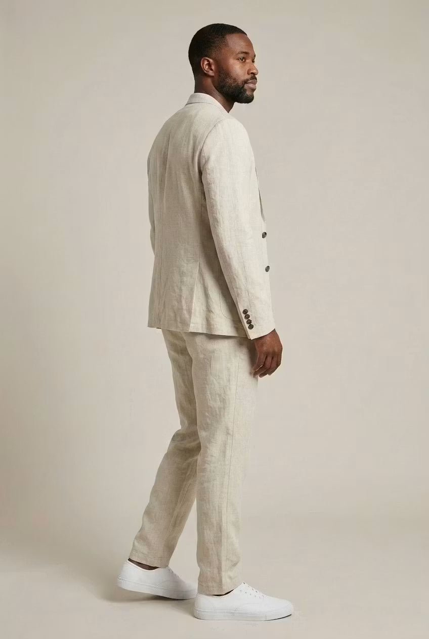 men's two-piece linen suit set - back view