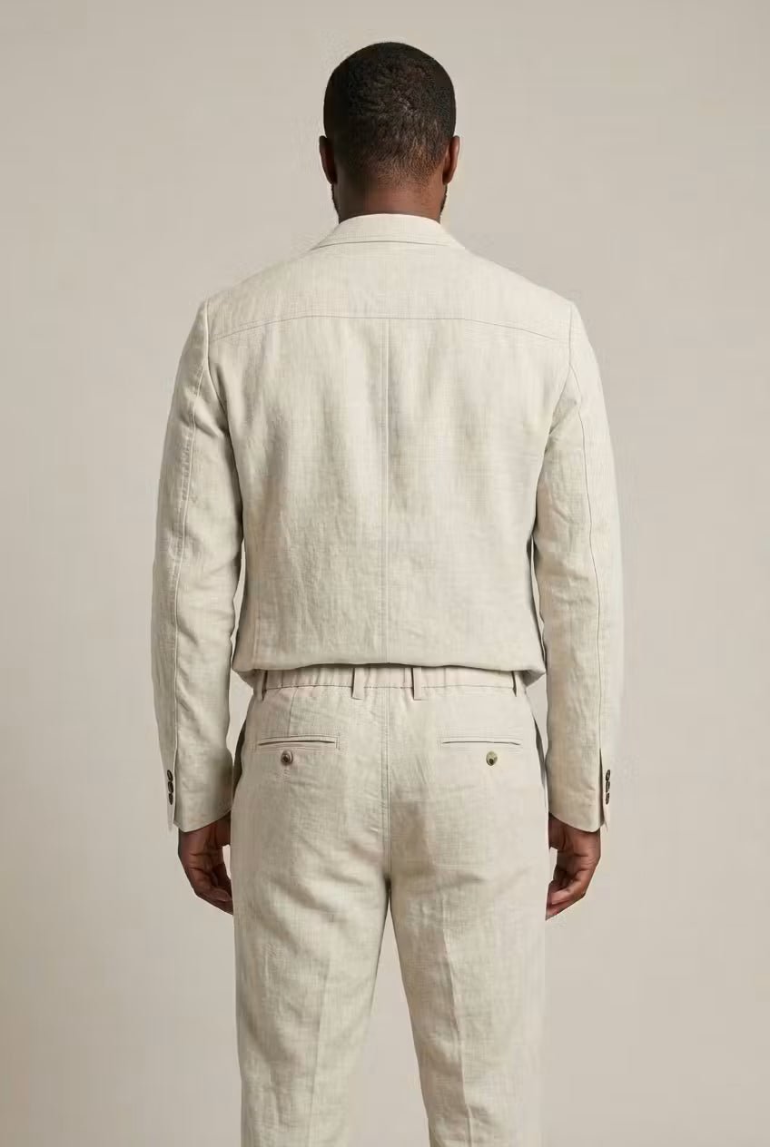 men's two-piece linen suit set - detail view