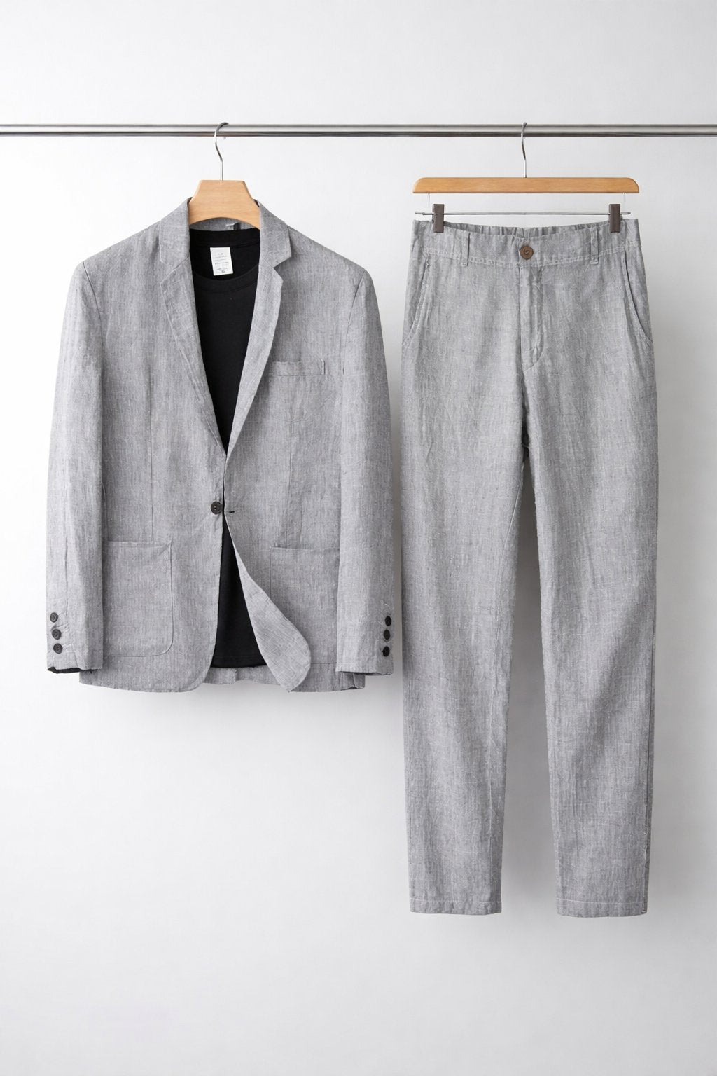 men's two-piece linen suit set - close-up view