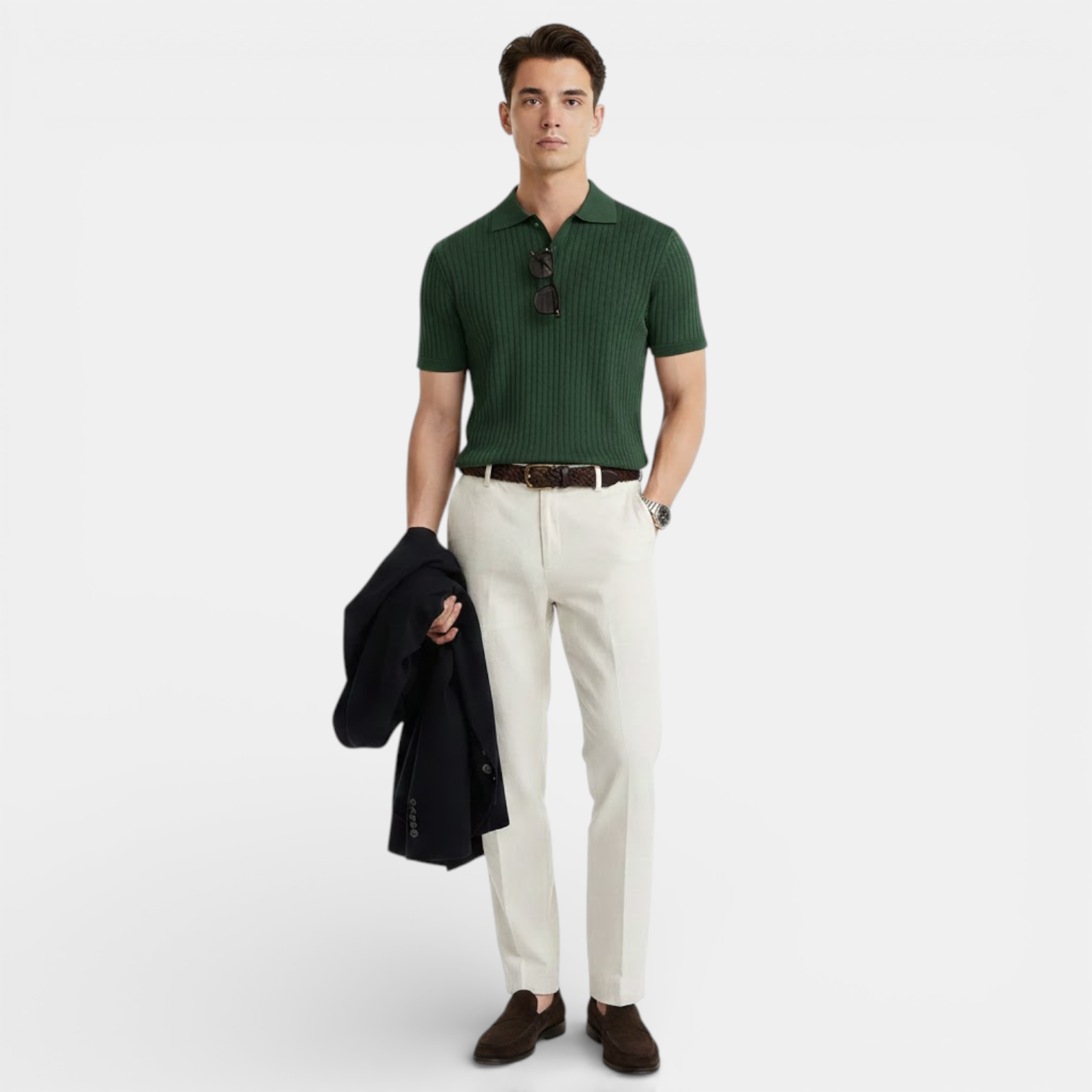 mens ribbed polo shirt | elegant casual summer essential - alternate view