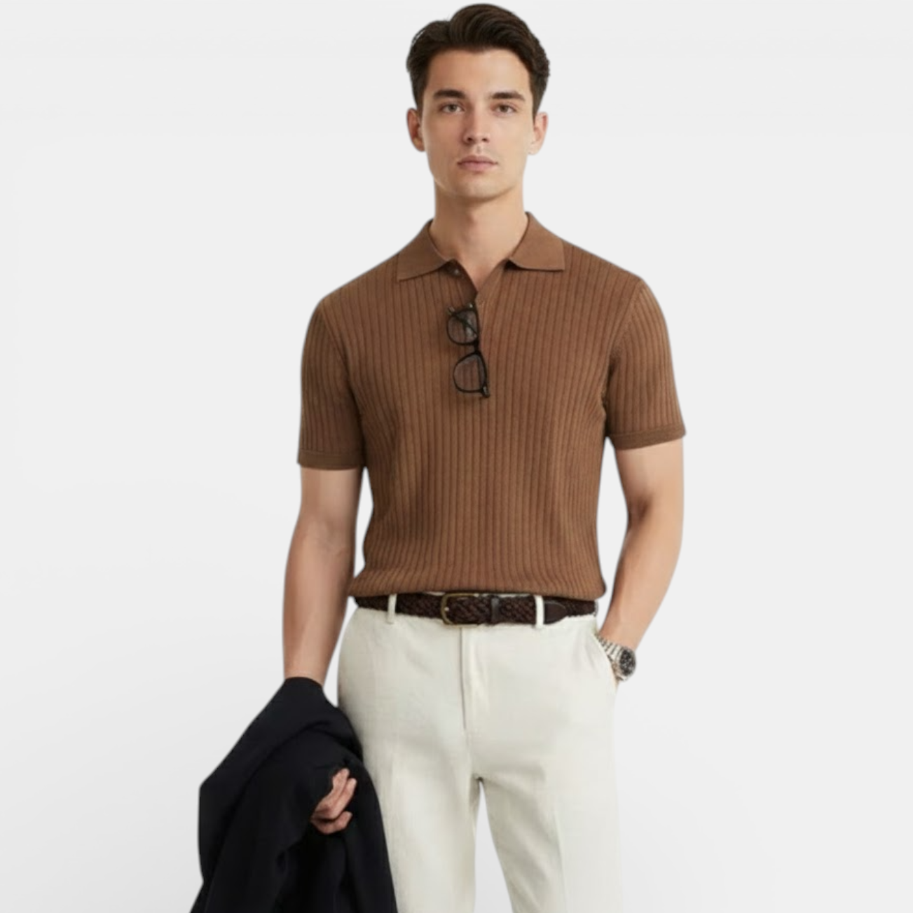 mens ribbed polo shirt | elegant casual summer essential - side view