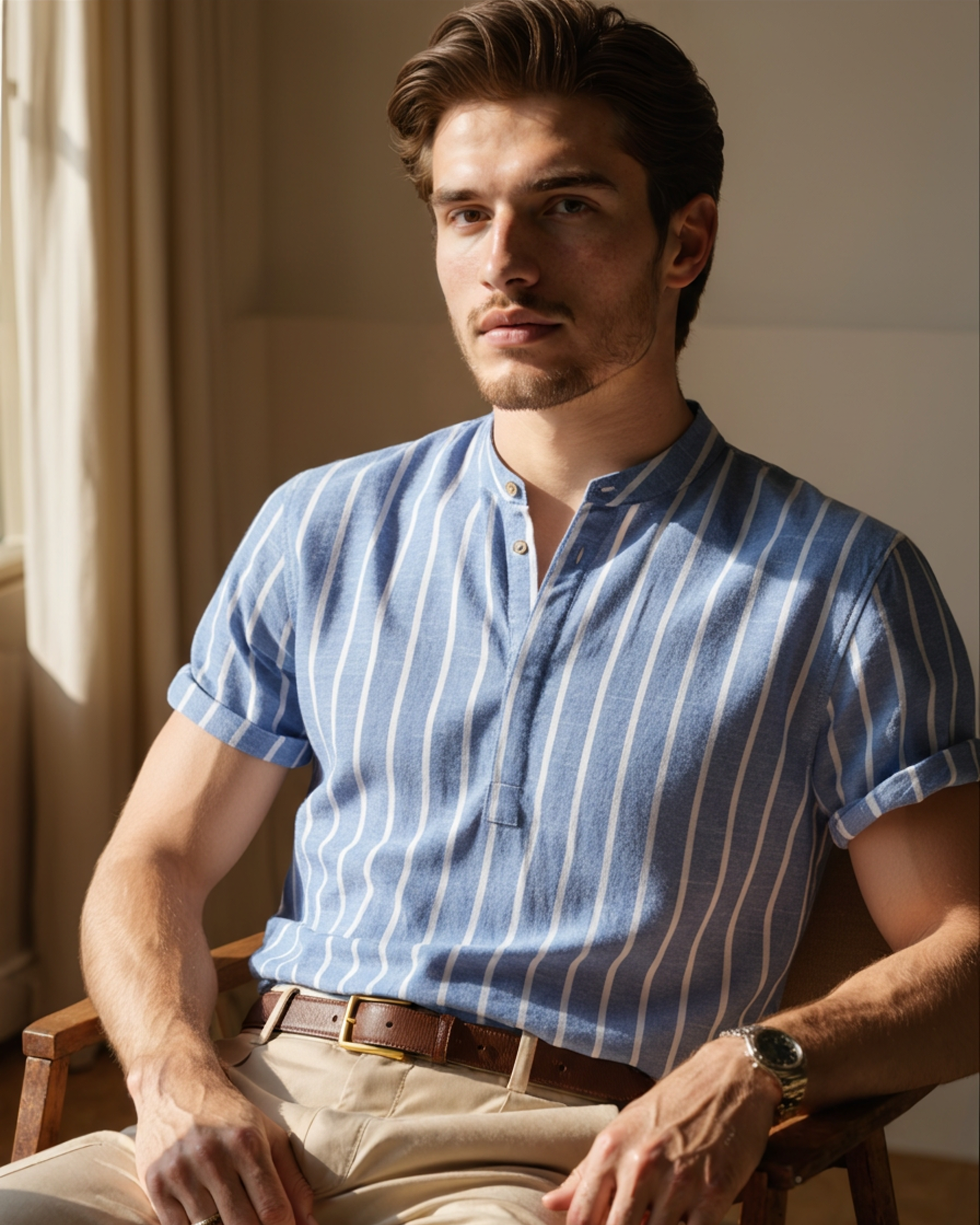 Men's sailor stripe polo shirt - back view