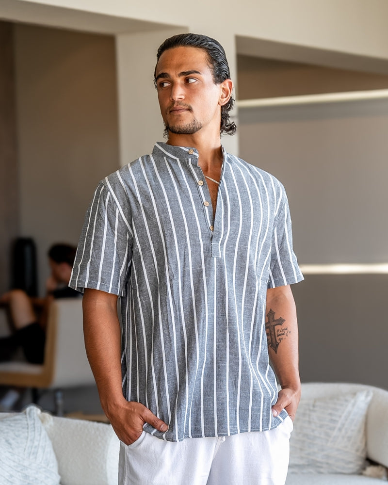 Men's sailor stripe polo shirt - lifestyle view