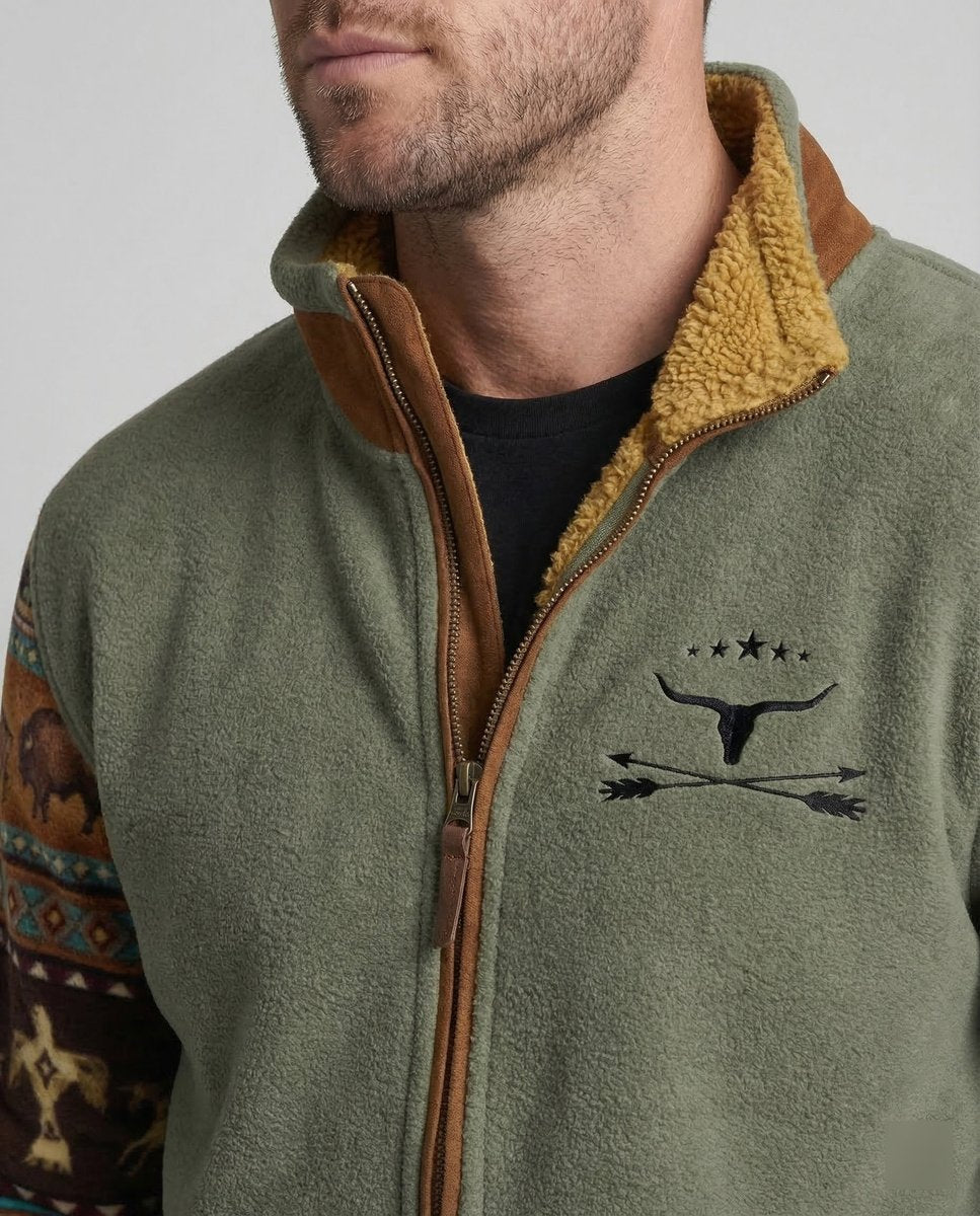 Men's Sherpa-Lined Fleece Full-Zip Jacket | Southwestern Print Sleeves - photo 3