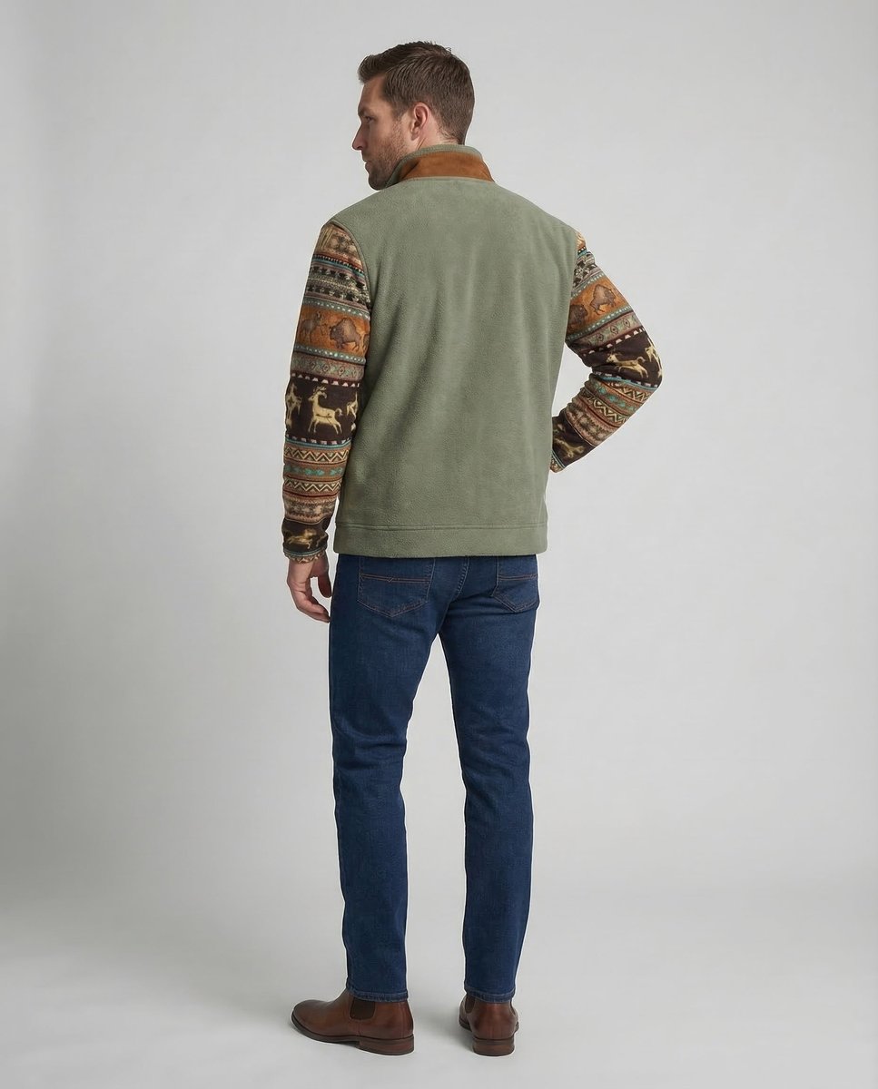 Men's Sherpa-Lined Fleece Full-Zip Jacket | Southwestern Print Sleeves - photo 4
