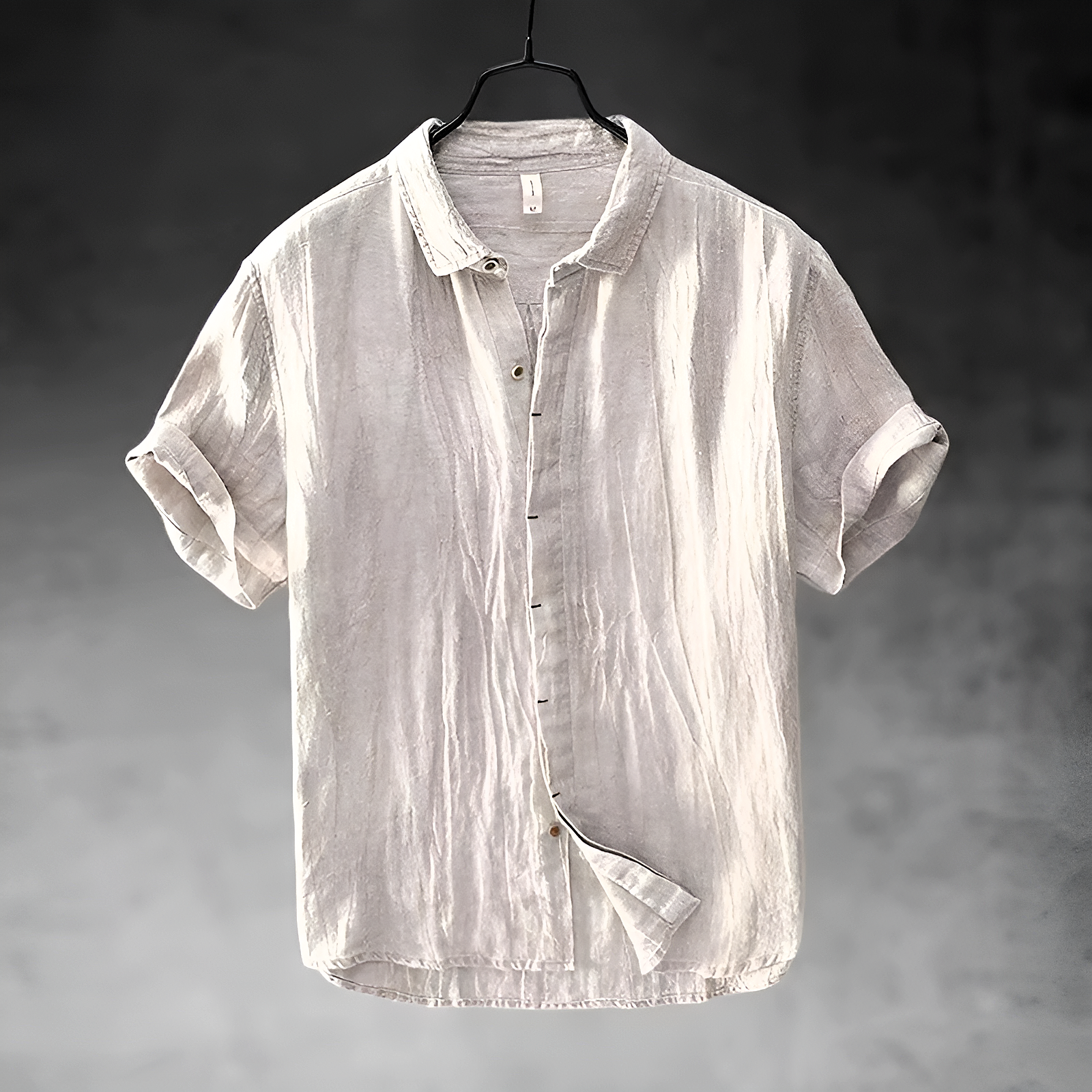 mens short sleeve linen shirt | casual summer button-up - detail view