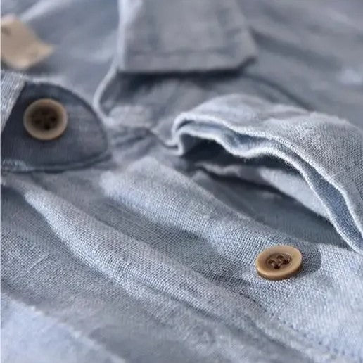 mens short sleeve linen shirt | casual summer button-up - flat lay view