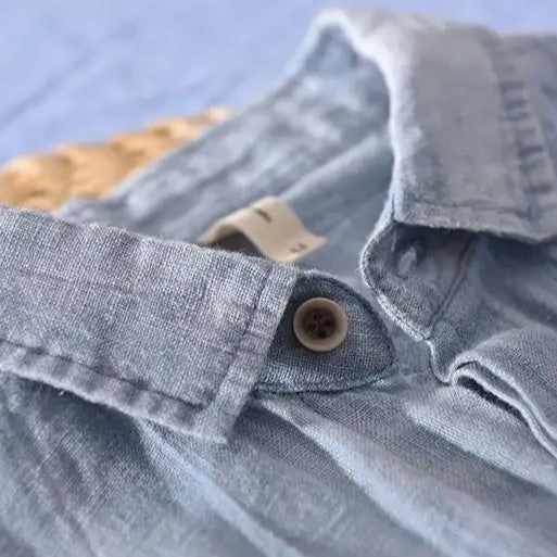mens short sleeve linen shirt | casual summer button-up - full view