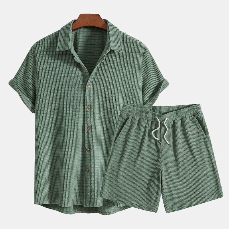 men's short sleeve shirt and shorts set - side view