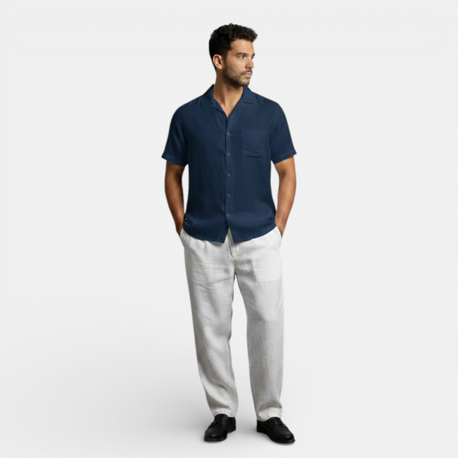 mens short sleeve summer shirt | breathable casual button-up - close-up view
