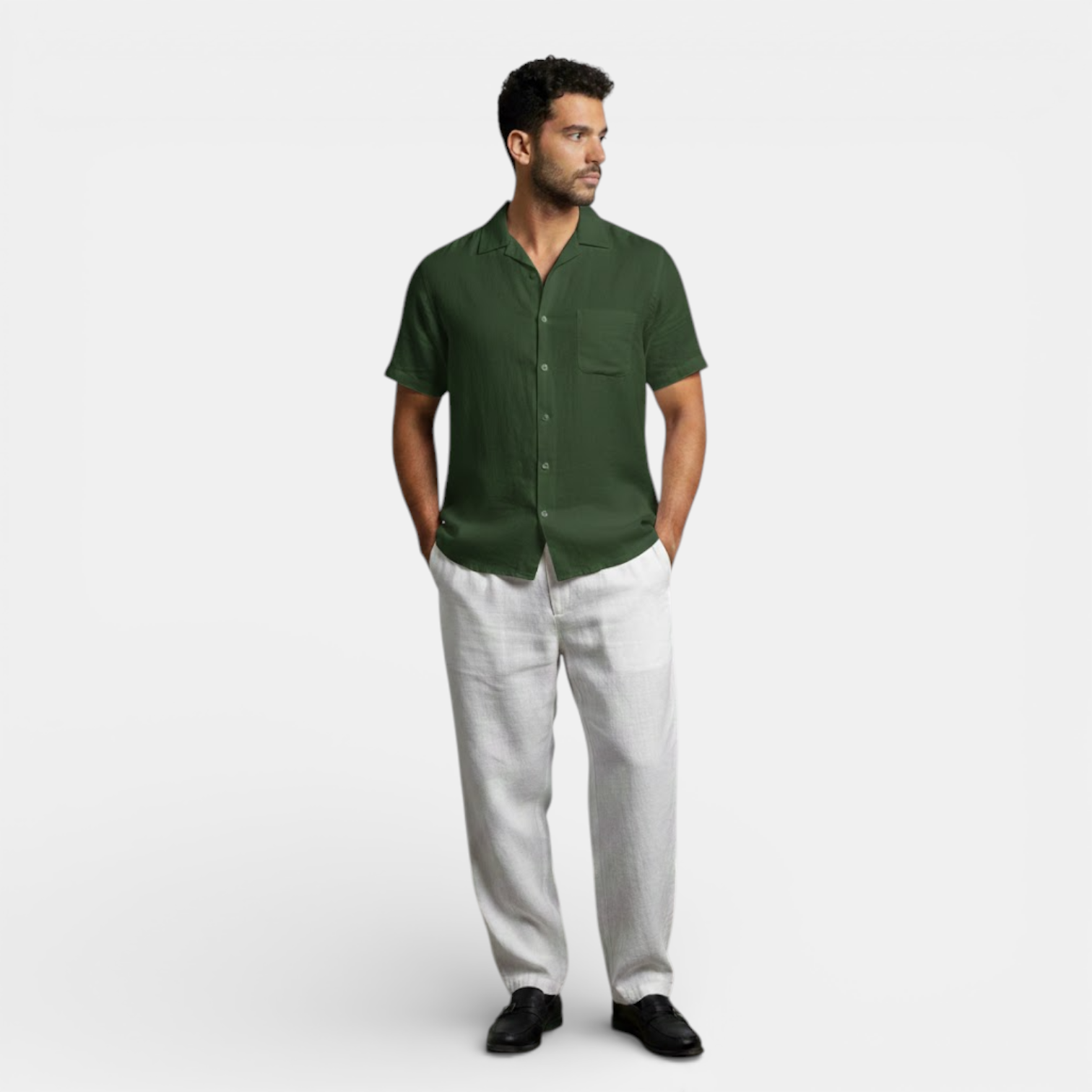 mens short sleeve summer shirt | breathable casual button-up - worn view