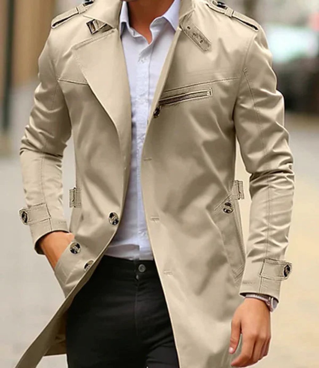 Men's Slim-Fit Belted Wool Trench Coat - photo 1