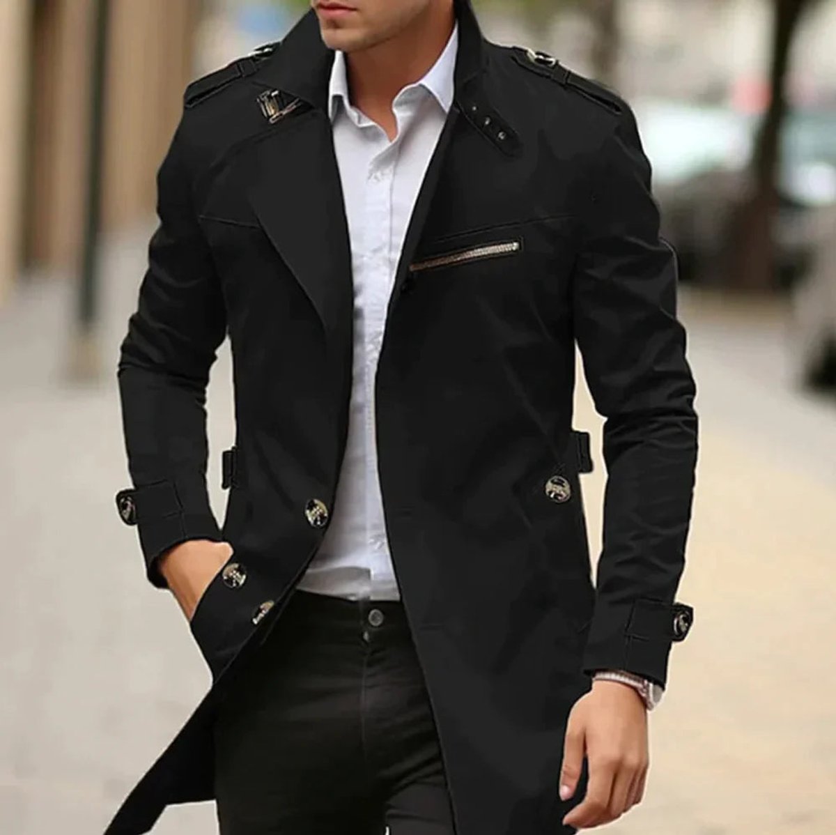 Men's Slim-Fit Belted Wool Trench Coat - photo 4