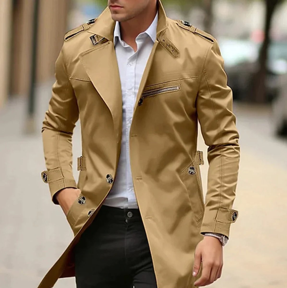Men's Slim-Fit Belted Wool Trench Coat - photo 5