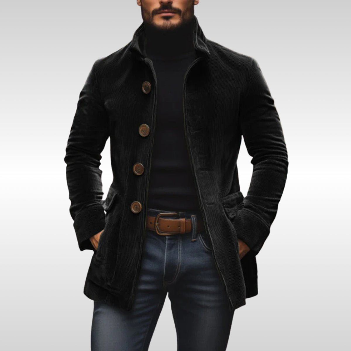 Men's Slim-Fit Corduroy Stand-Collar Wool Coat - photo 2