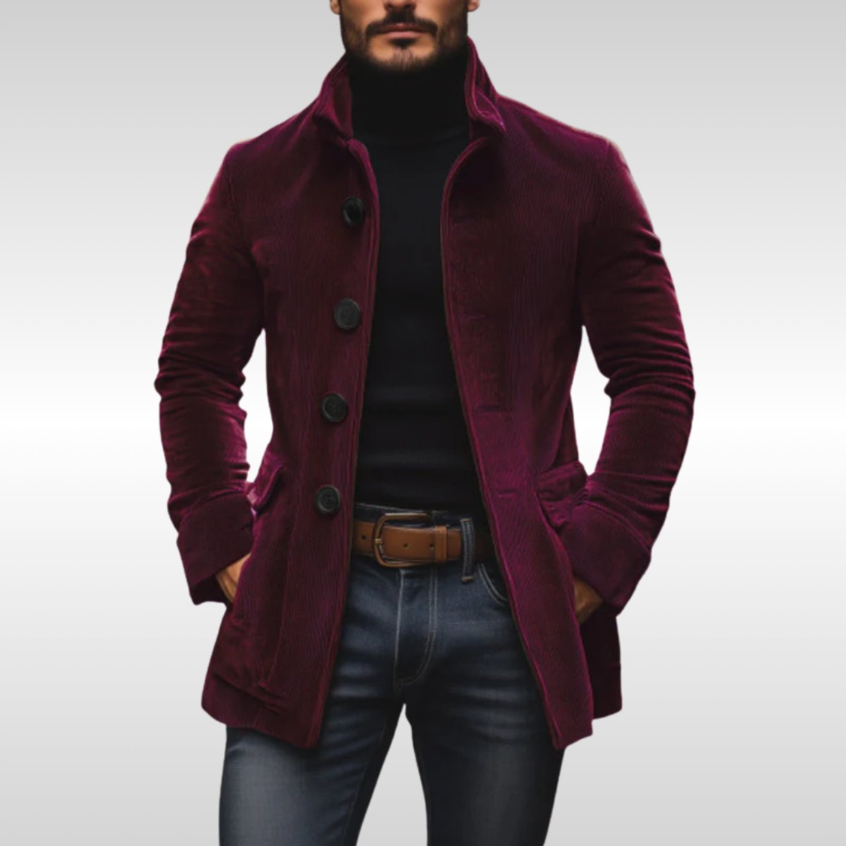 Men's Slim-Fit Corduroy Stand-Collar Wool Coat - photo 4