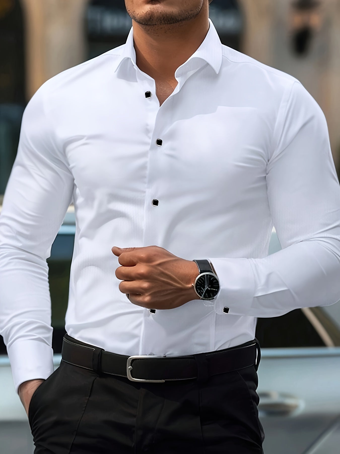 Men's Slim-Fit Dress Shirt | Button-Up Formal Shirt - photo 2