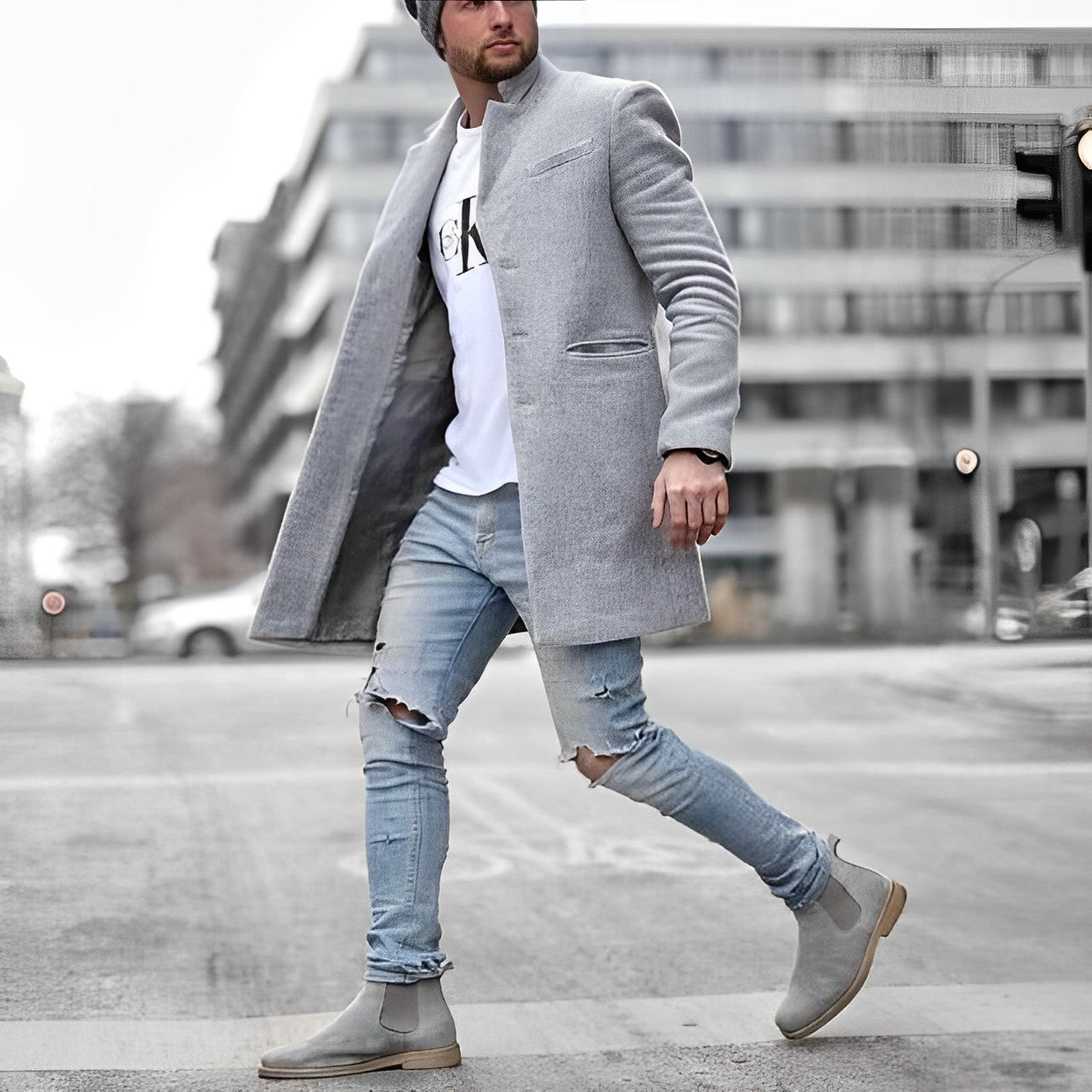 Men's Slim-Fit Mid-Length Overcoat - photo 1