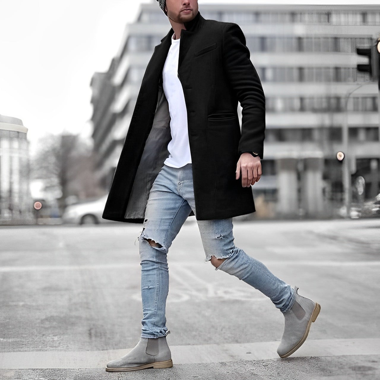 Men's Slim-Fit Mid-Length Overcoat - photo 2