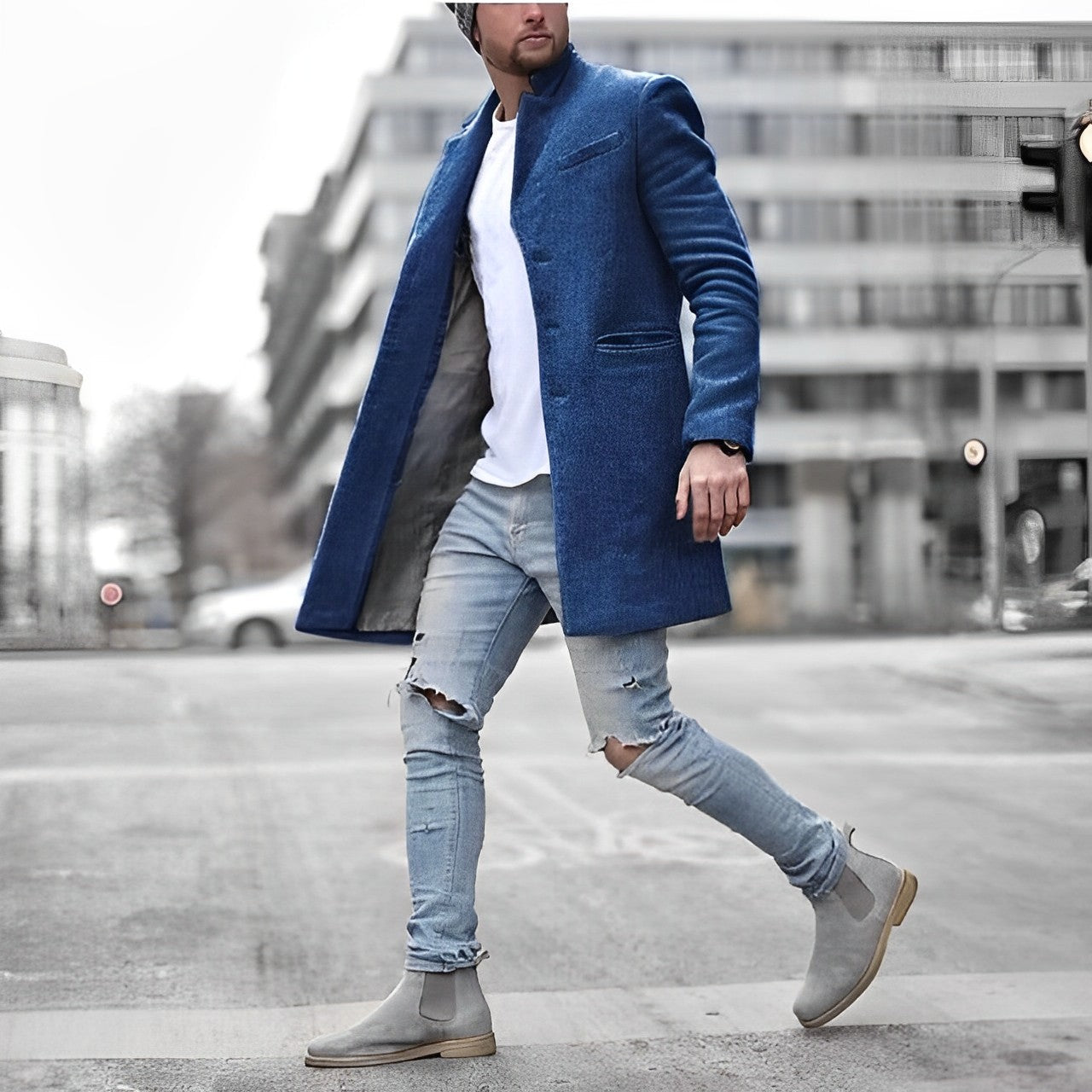 Men's Slim-Fit Mid-Length Overcoat - photo 3