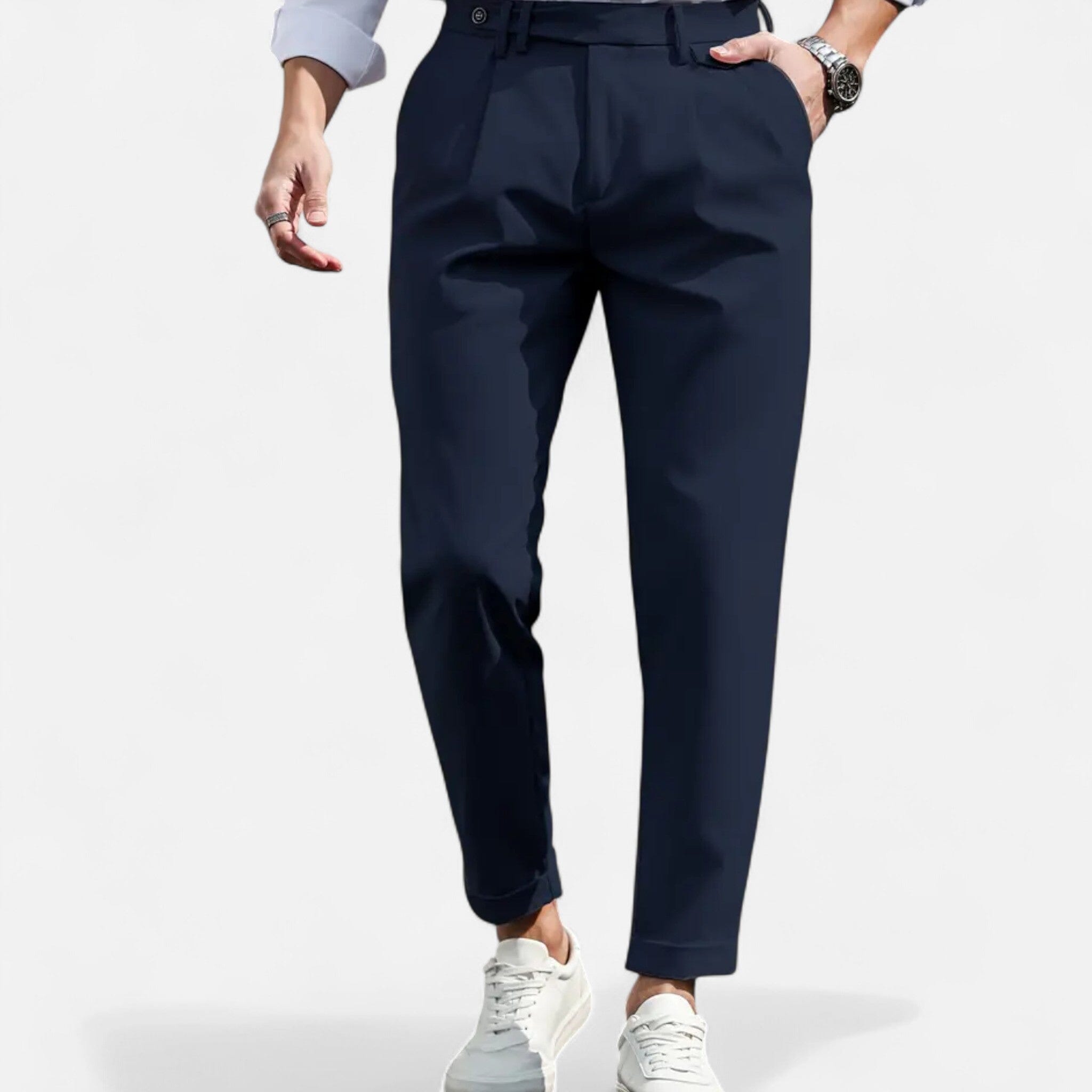 mens slim fit pleated suit trousers | formal dress pants - detail view