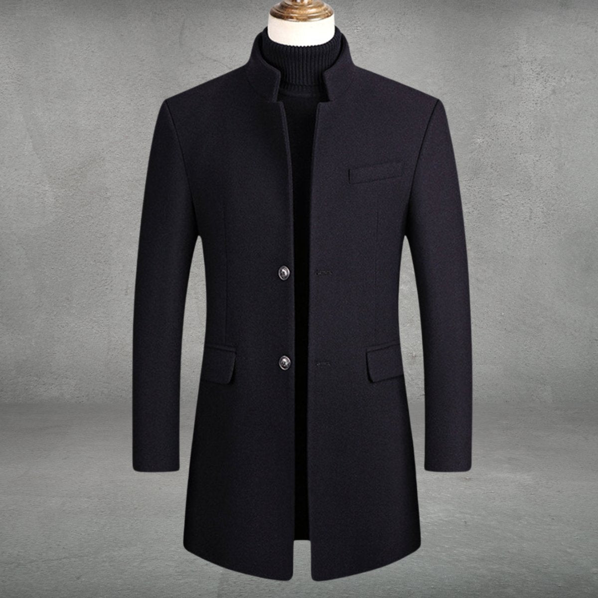 Men's Slim-Fit Stand-Collar Wool Overcoat - photo 3