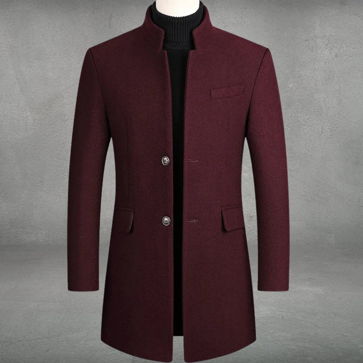 Men's Slim-Fit Stand-Collar Wool Overcoat - photo 4